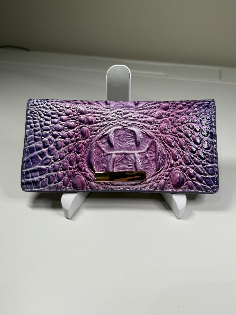 NWOT Crocodile Embossed PU Leather Fold Over Wallet Purple